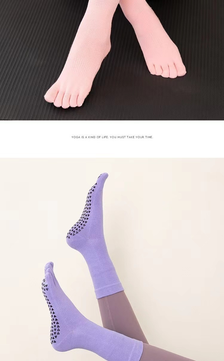 Chaussettes de yoga professionnelles antidérapantes automne-hiver pour femmes, longues et tubulaires, à cinq doigts, pour le fitness et la danse en intérieur._voghion.com