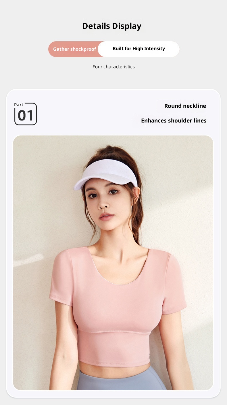 001 Juyitang Beauty Back Yoga Top Short Sleeve Slim Fit Sports Shirt For Women With Chest Pads_voghion.com