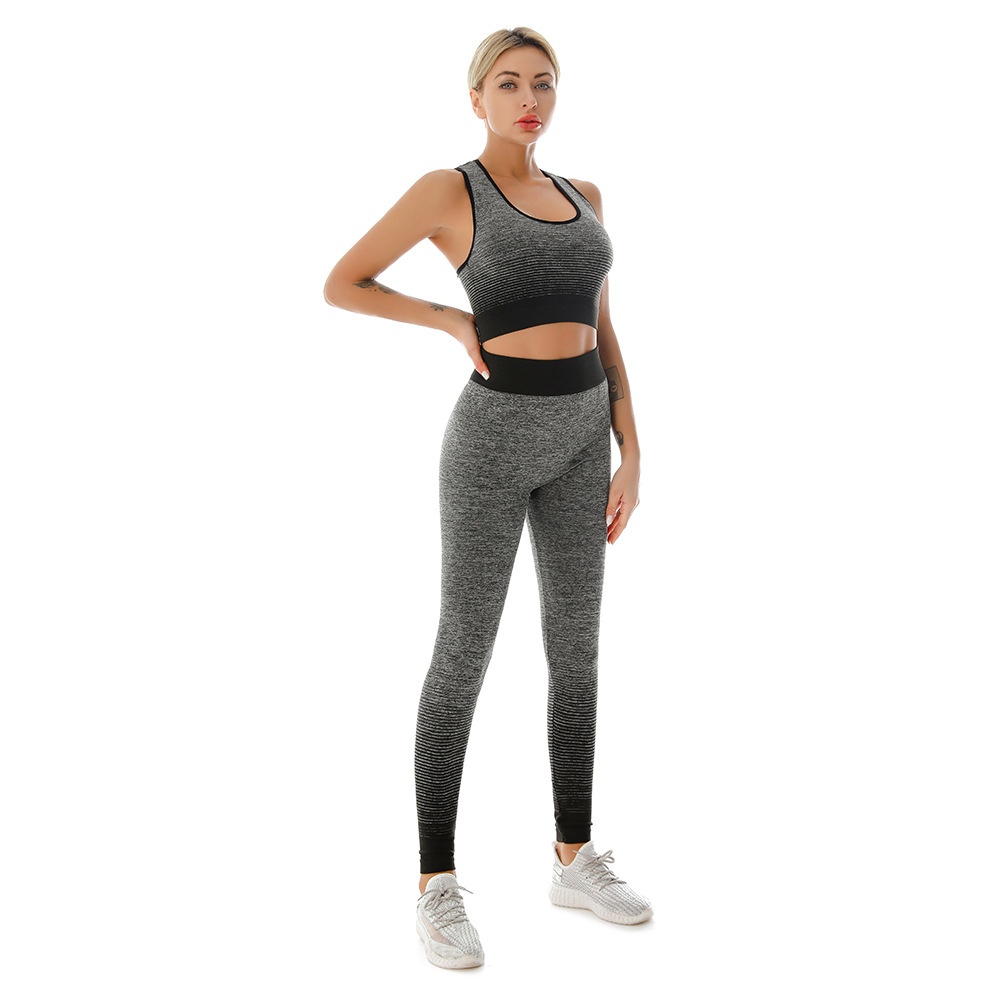 001 Langfristig verfügbarer, grenzüberschreitender Großhandel: Superelastisches Sport-BH- und Leggings-Set für Damen mit Farbverlauf – ideal für Yoga._voghion.com