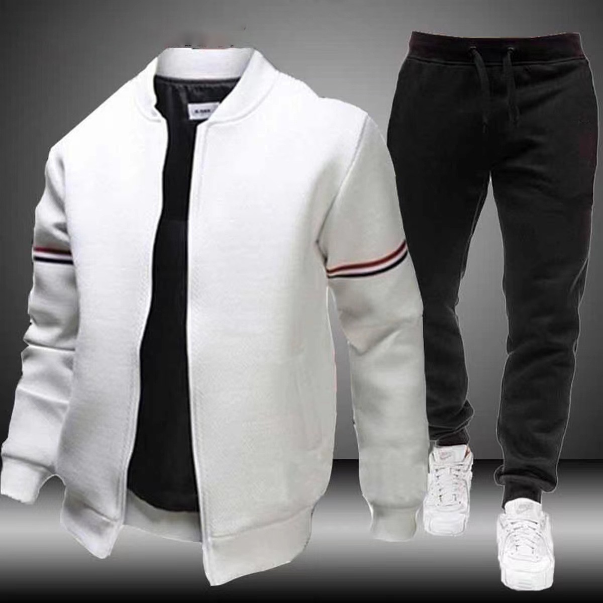 ActiveGo ActiveGo Cross-Border European And American Men's Baseball British Stand Collar Sports Suit Slim Fit Jacket Coat Jogger_voghion.com