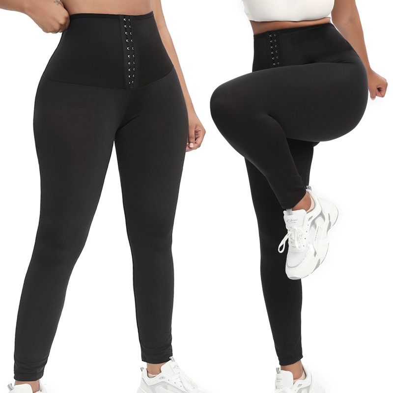 001 Neue, halbbeschichtete, figurformende Hose für Damen, Yogahose mit Saunaknöpfen, Jogginghose_voghion.com