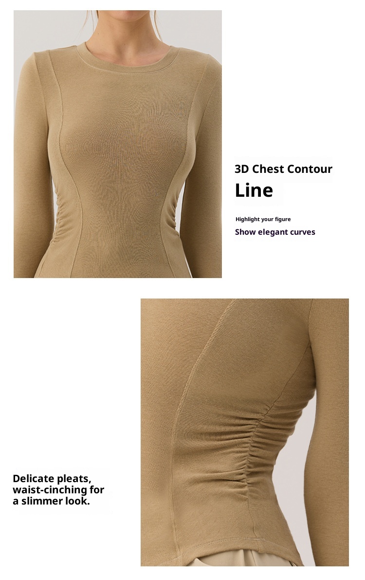 001 Nowa damska koszulka do jogi z długim rękawem i zaokrąglonym dołem, podkreślająca talię, obcisła koszulka do uprawiania sportu, biegania i fitnessu, jesień_voghion.com