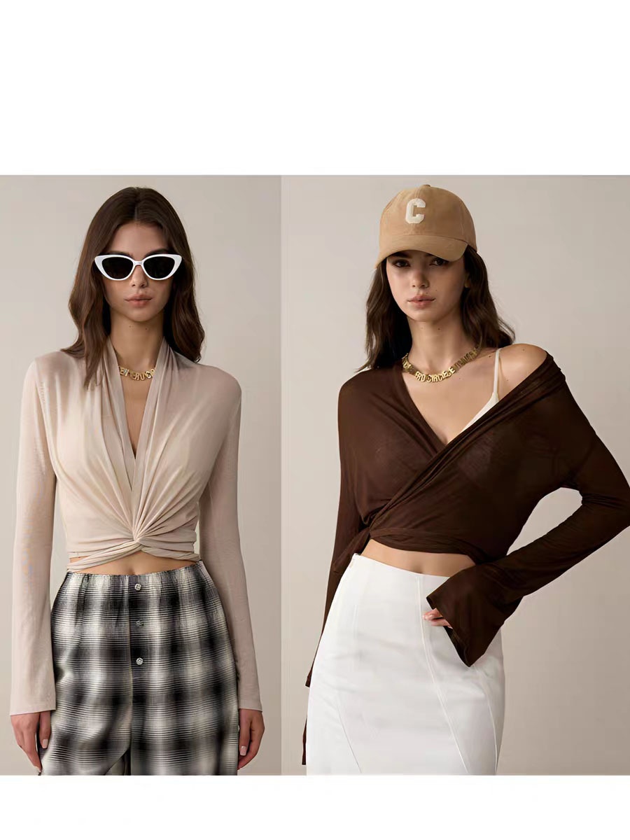 T-shirt de yoga à manches évasées pour femme (réf. 001), coupe ajustée et douce pour la peau, haut de sport à bretelles croisées, vêtement de fitness respirant._voghion.com