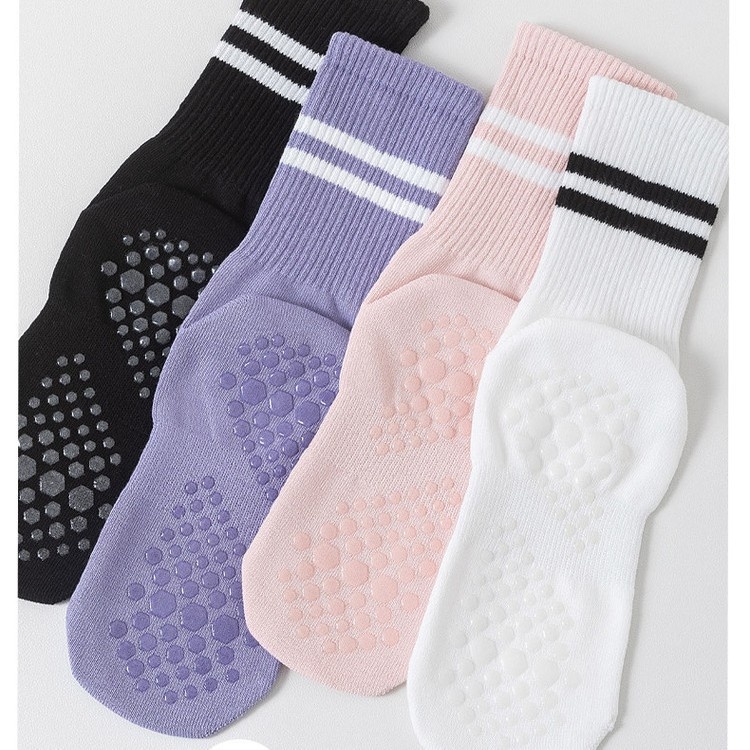 001 Professionelle Yoga-Socken für Damen, wadenlang, Frühling und Sommer, rutschfest, Pilates, Anfänger, für drinnen, speziell für den Boden_voghion.com