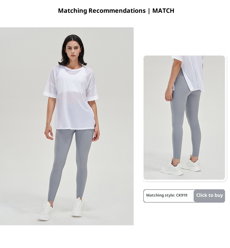 001 Camiseta deportiva de estilo europeo y americano para mujer, holgada, de manga corta, de secado rápido, transpirable, ideal para yoga y running._voghion.com