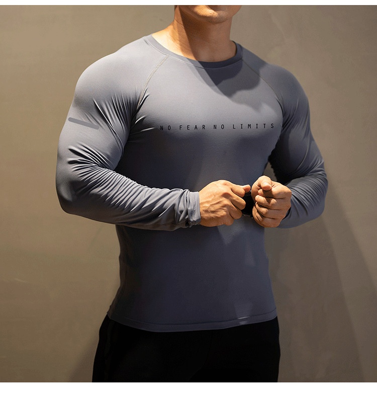 001 Men's Fitness Clothing Round Neck Long Sleeve Tight-Fitting High Elasticity Quick-Dry Sports Top Breathable T-Shirt Base_voghion.com