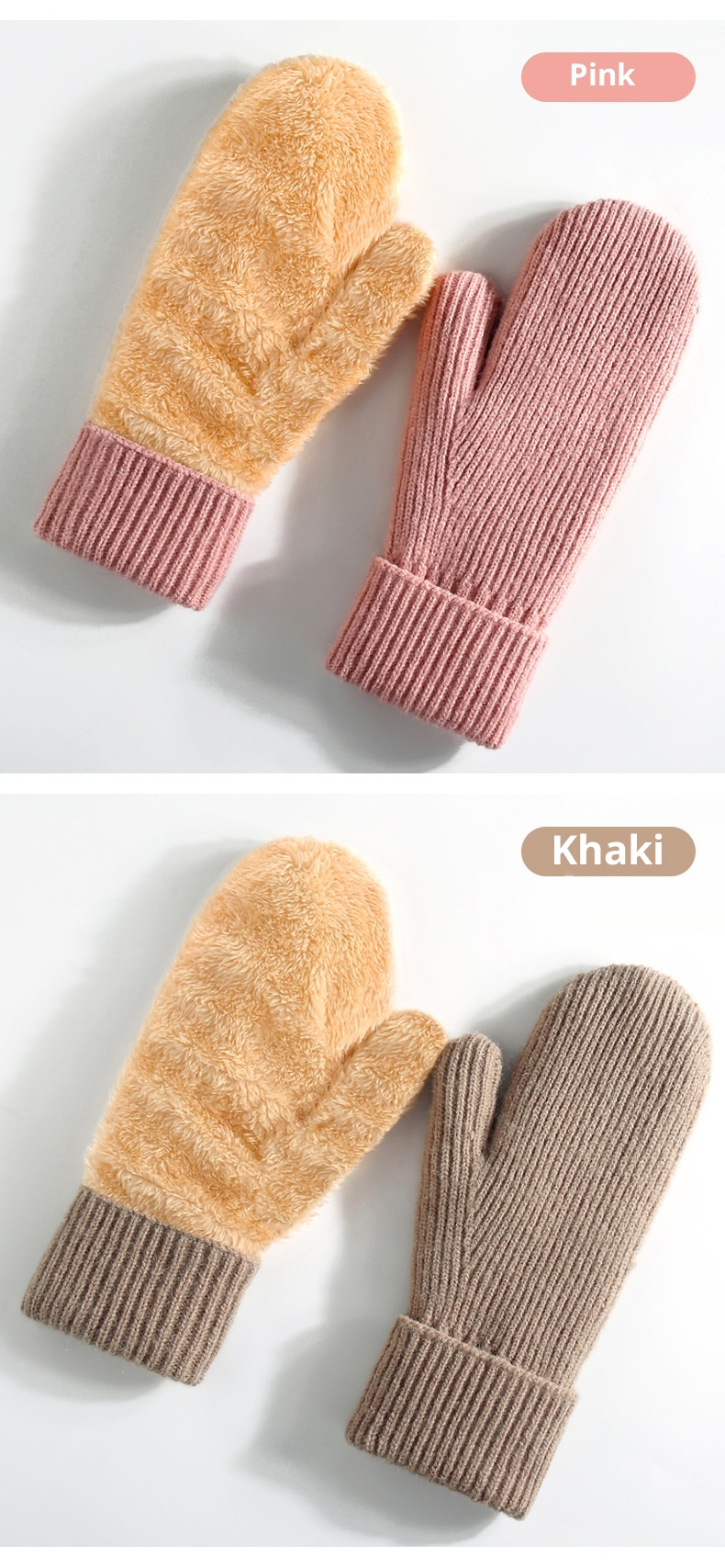 ActiveGo Women's Fleece-Lined Thick Knitted Double-Layer Warm Ski Gloves Outdoor Cycling Mittens_voghion.com