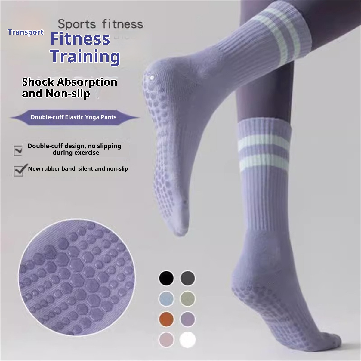 001 Professionelle Yoga-Socken für Damen, wadenlang, Frühling und Sommer, rutschfest, Pilates, Anfänger, für drinnen, speziell für den Boden_voghion.com