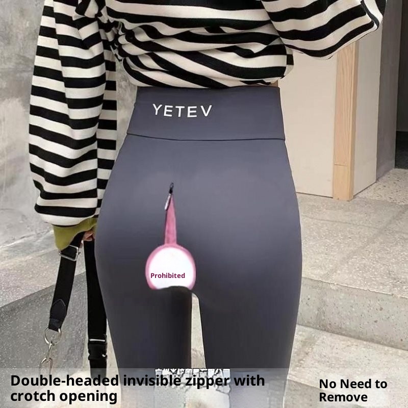 001 Open-Crotch Yoga Date No-Peel Leggings Double-Headed Zipper Tight Pants High Waist Manufacturer Direct Sale_voghion.com