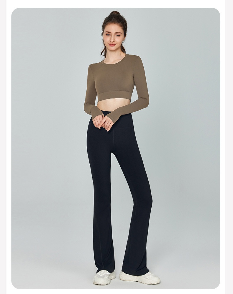 001 Cross-Border Sexy Back Yoga Shirt Long Sleeve With Chest Pad Slim Fit Short Sports Top Running Training Fitness Cover-Up_voghion.com