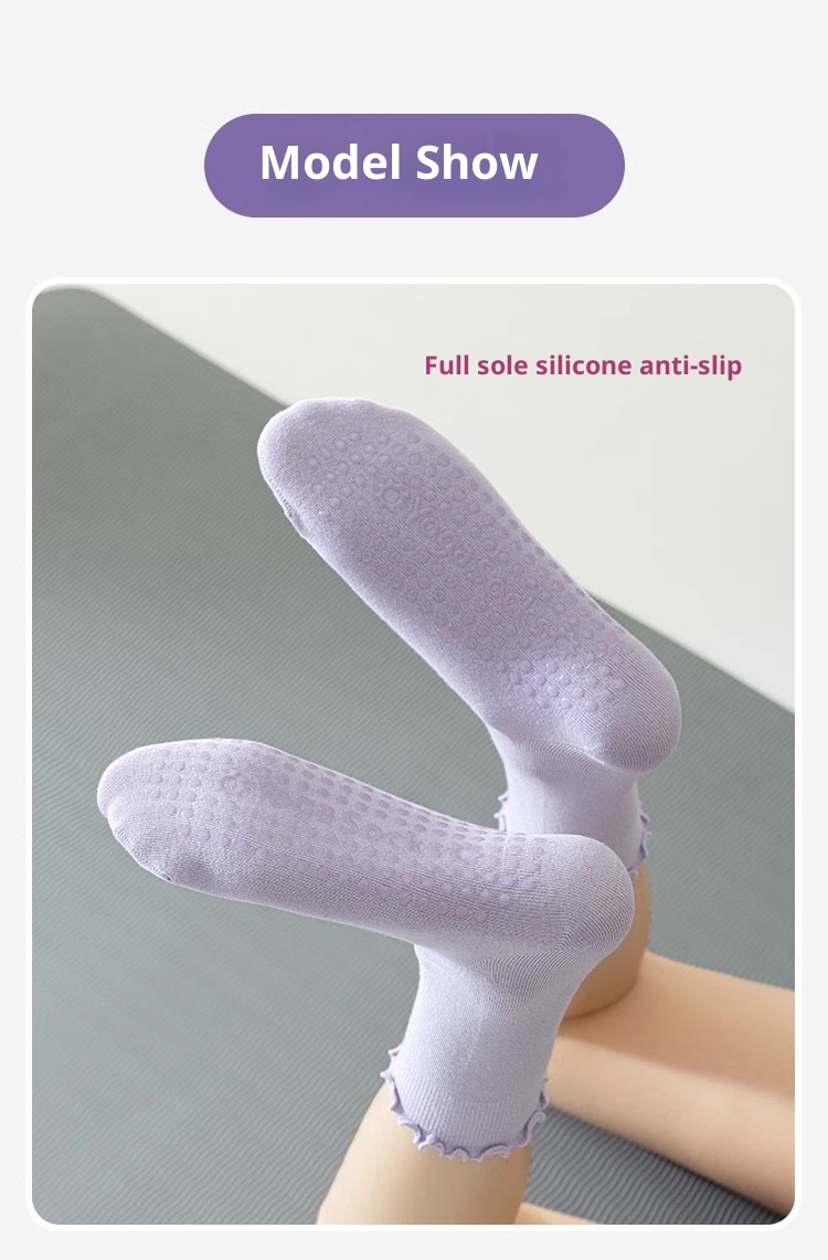 001 Spring Summer Yoga Mid-Calf Seamless Ruffled Edge Sports Non-Slip Running Pilates Thin Shock-Absorbing Fitness Socks_voghion.com