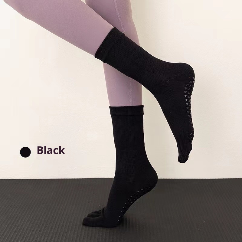 Chaussettes de yoga professionnelles antidérapantes automne-hiver pour femmes, longues et tubulaires, à cinq doigts, pour le fitness et la danse en intérieur._voghion.com