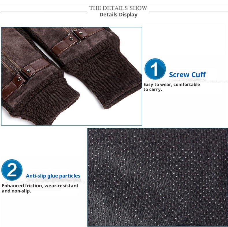 Guanti invernali ActiveGo in vera pelle per uomo e donna, spessi e foderati in pile, caldi guanti in cotone, antivento per ciclismo e sci all'aperto_voghion.com