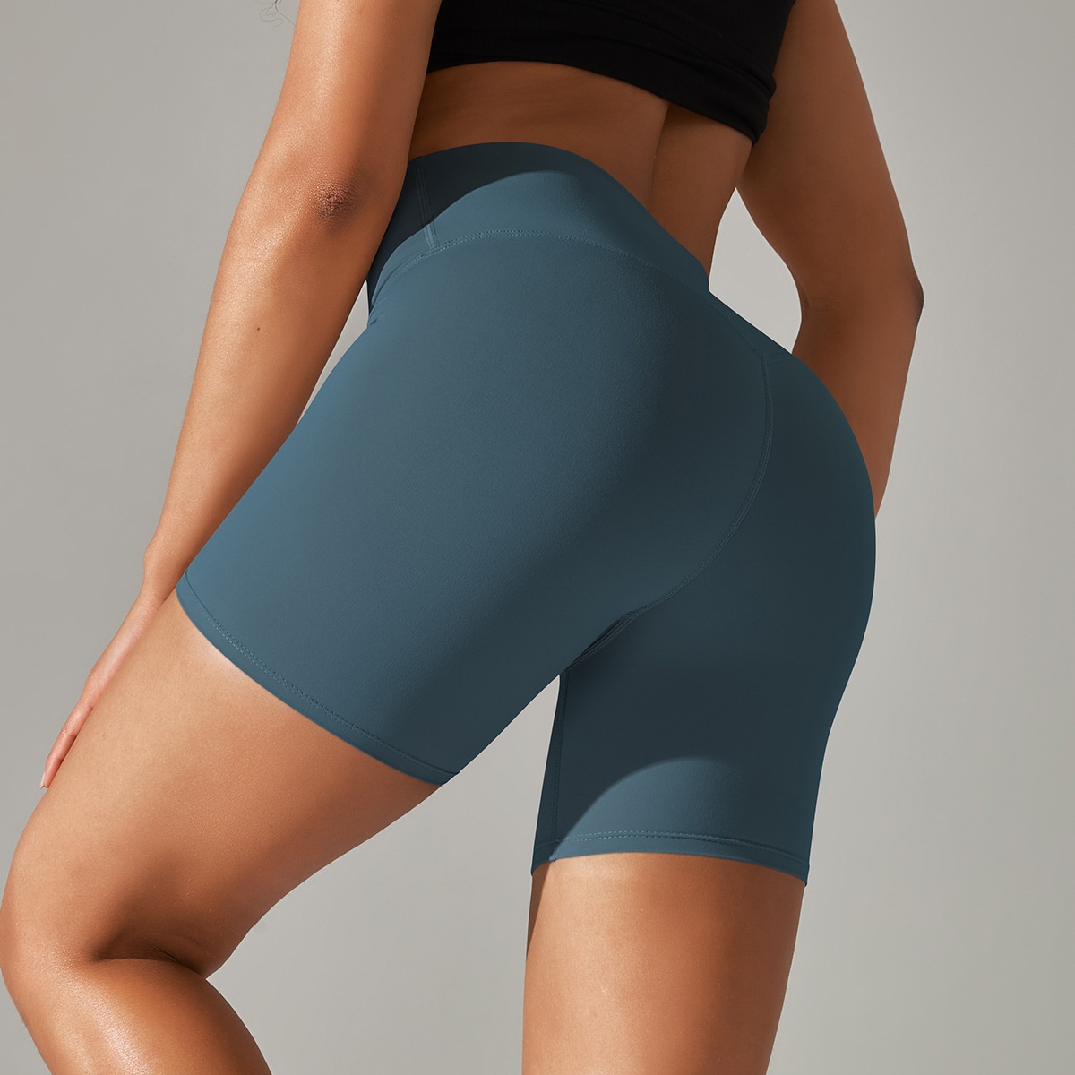 001 En stock Pantalon de yoga moulant trois-quarts, respirant, effet peau nue, double face brossée, taille haute, coupe slim, effet fesses de pêche_voghion.com