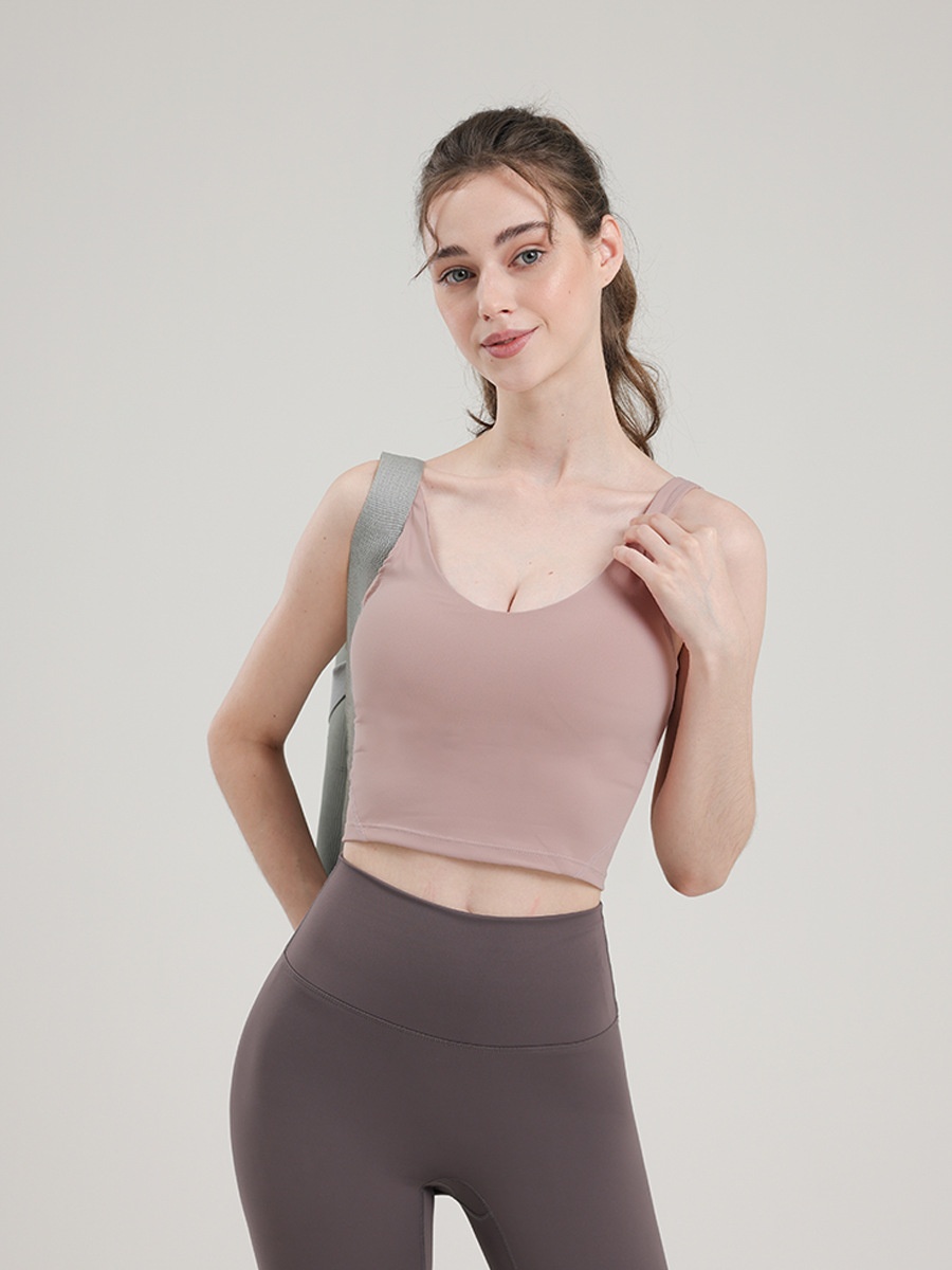 001 V-Shape Al*gn Fitness Wear Beautiful Back Base Sports Bra With Inner Padding Yoga Vest Outdoor Running_voghion.com