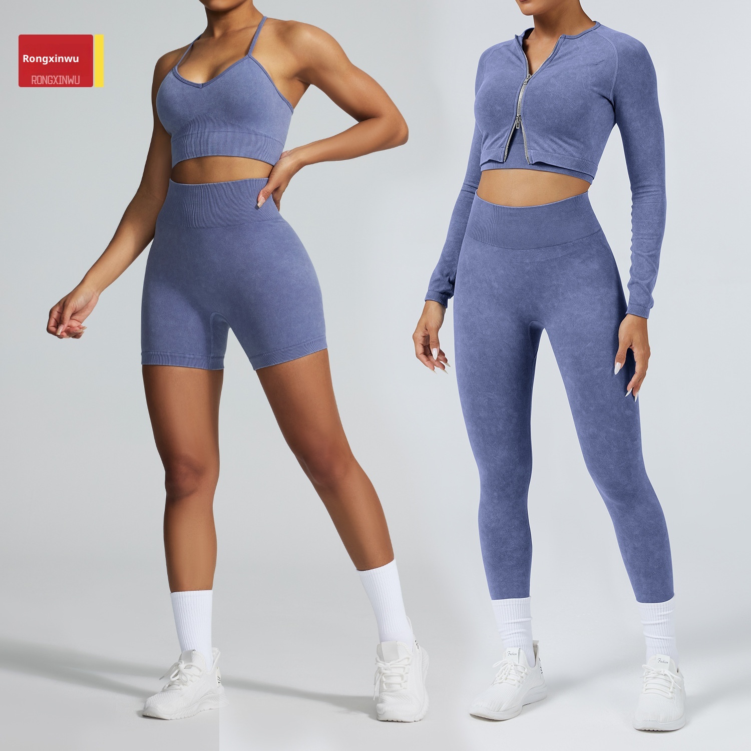 001 In Stock European And American Style Autumn Winter Tight Sports Bra Top Seamless Pants Fitness Long Sleeve Yoga Outfit_voghion.com