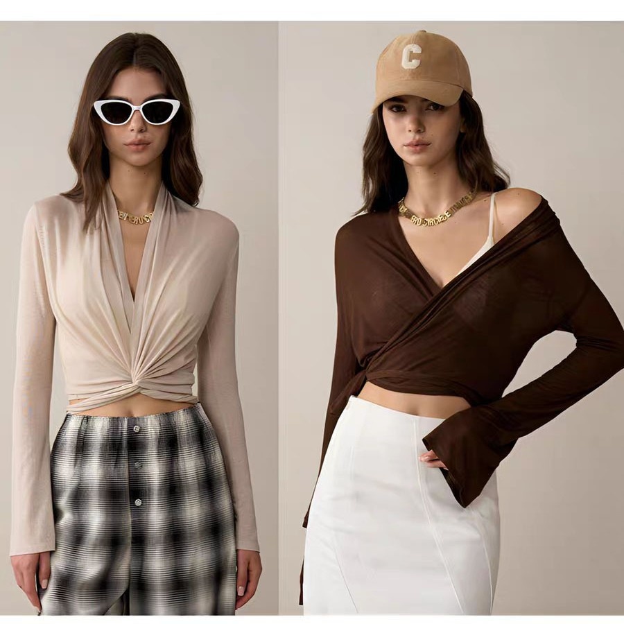 001 Flared Sleeve Yoga Shirt For Women, Skin-Friendly Slim Fit Design, Cross Strap Sports Top, Breathable Fitness Wear,_voghion.com