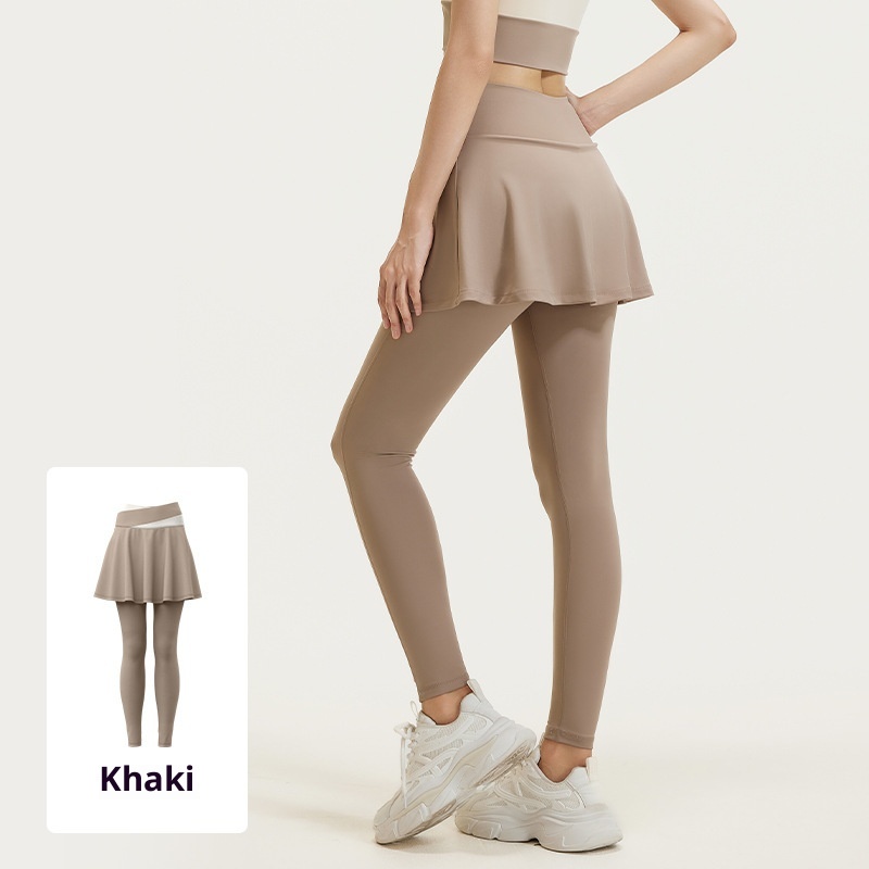 001 Seven Continents Leopard Color Block Two-Piece Skirt High Waist Tummy Control Slimming Fitness Outerwear_voghion.com