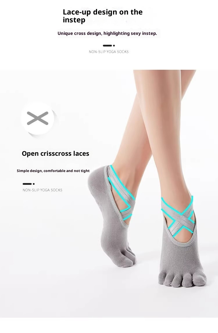 001 Großhandel Neue Zehenkreuzsocken für Damen, rutschfest, Sport, Yoga, einfarbig, offene Rückseite, Fünf-Zehen-Socken_voghion.com