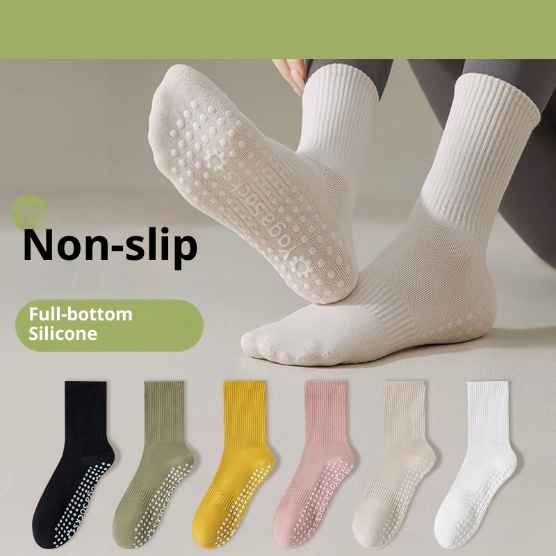 Chaussettes de sport mi-mollet en coton et silicone antidérapant, modèle 001 Yoga pour femmes, à porter avec un pantalon Shark ou une paire de chaussettes Zhuji._voghion.com