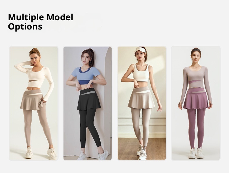 001 Seven Continents Leopard Color Block Two-Piece Skirt High Waist Tummy Control Slimming Fitness Outerwear_voghion.com