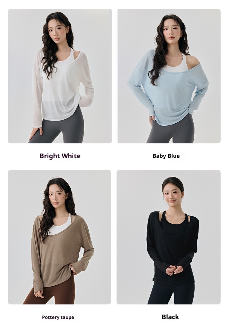 001 Yoga Suit For Women, High-End Layered Two-Piece Set, Breathable Long-Sleeve Top, Pilates Sports Vest With Chest Pads_voghion.com