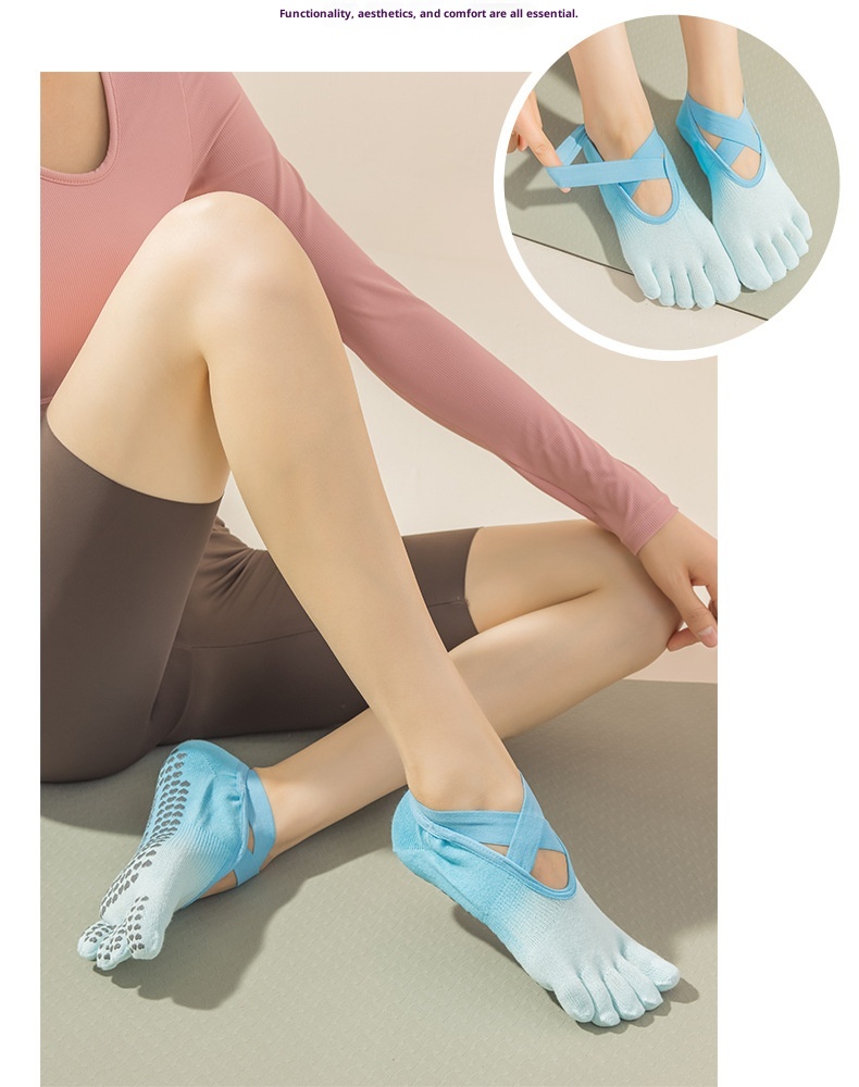 001 Tie-Dye Professional Five-Finger Gradient Yoga Pilates Non-Slip Women's Socks_voghion.com