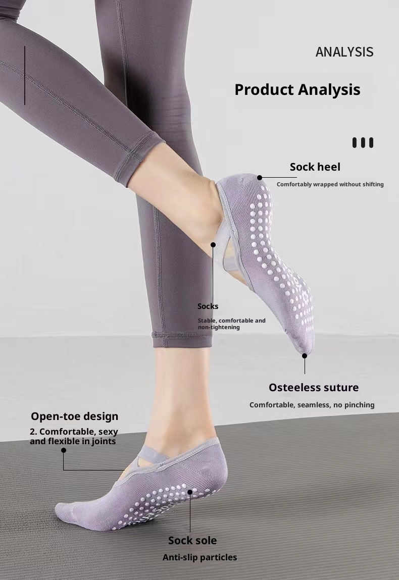 001 Non-Slip Silicone Yoga Socks With Adhesive Straps For Fitness, Dance, Running, Pilates, Indoor Floor, And Trampoline_voghion.com