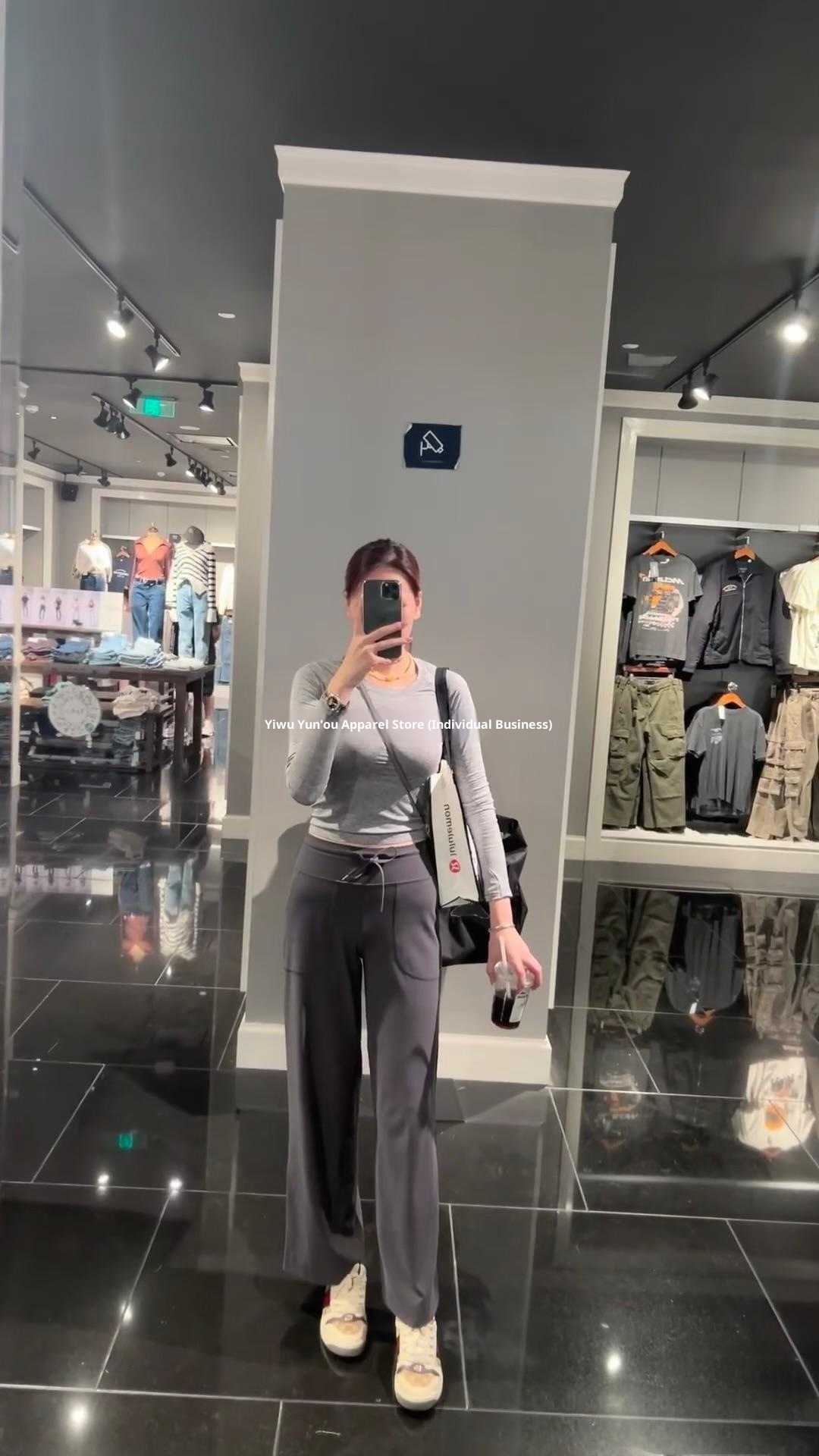 001 Lulu Same Style Original Label Throwback Drawstring Straight Yoga Casual Waist-Cinching High-Waist Draped Magic Pants_voghion.com