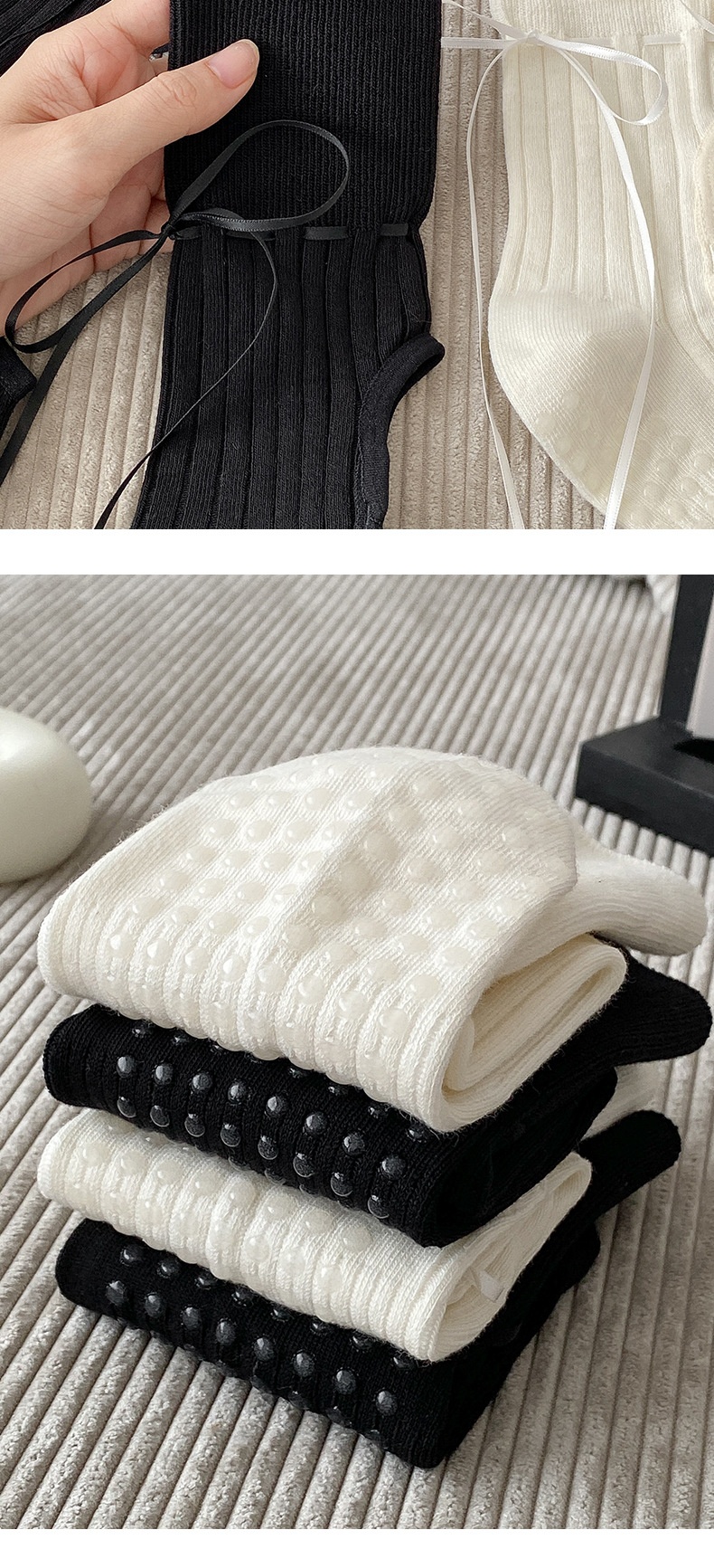 001 Video Album Parameters Yoga Ballet Pilates Special Socks Non-Slip Open Toe Miu Style Ribbon_voghion.com