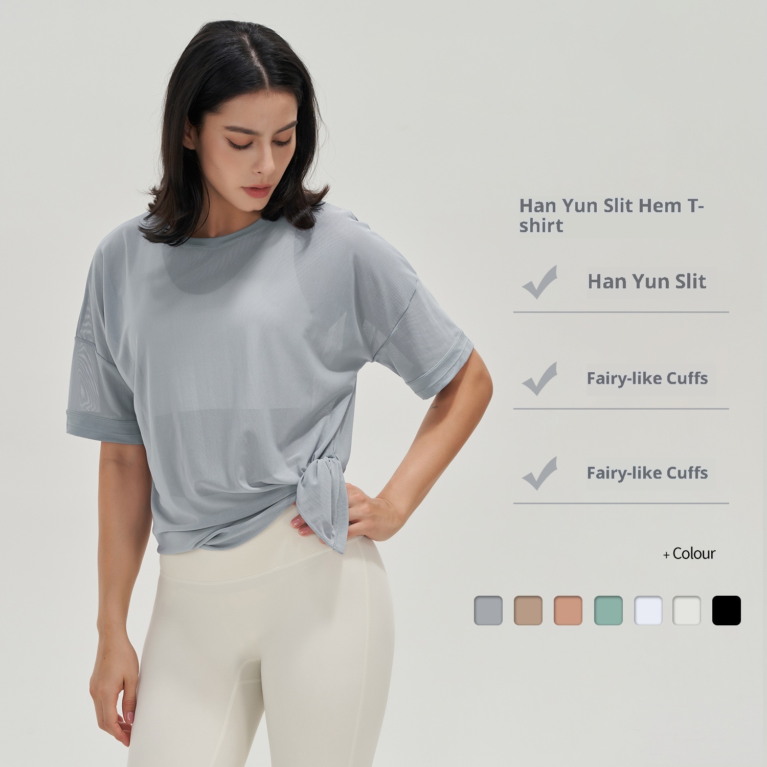 001 Camiseta deportiva de estilo europeo y americano para mujer, holgada, de manga corta, de secado rápido, transpirable, ideal para yoga y running._voghion.com