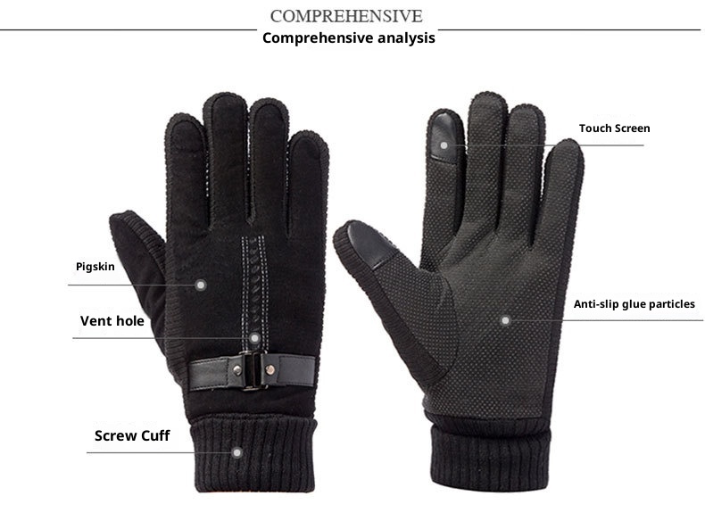 Guanti invernali ActiveGo in vera pelle per uomo e donna, spessi e foderati in pile, caldi guanti in cotone, antivento per ciclismo e sci all'aperto_voghion.com