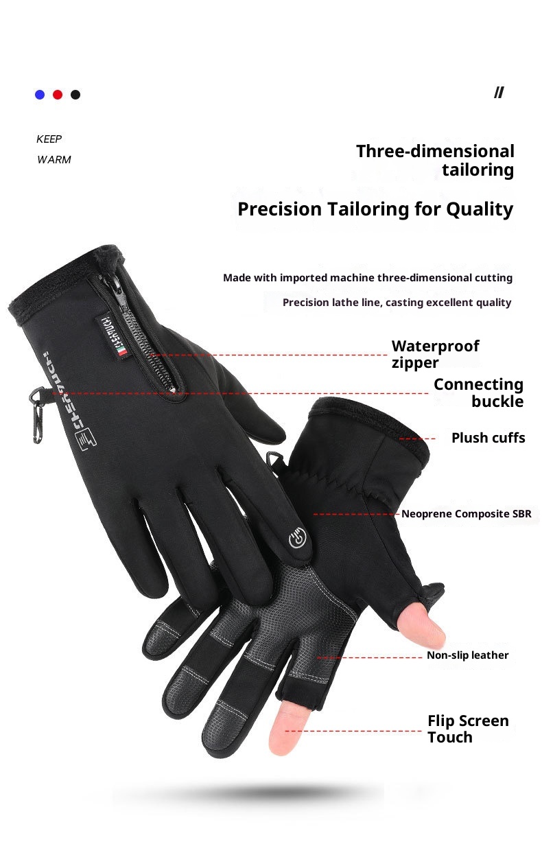 Guantes deportivos de invierno ActiveGo Cycling Q808 para hombre, con dos dedos expuestos, pantallas táctiles, gruesos, cálidos, ideales para pesca, ciclismo y esquí._voghion.com