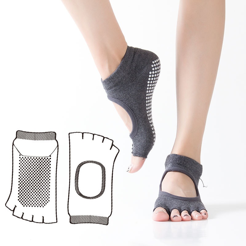 001 In Stock Direct Shipping Korean Hot Sale Open Back Yoga Five Toe Pointed Yogo Fitness Non-Slip Floor Socks_voghion.com