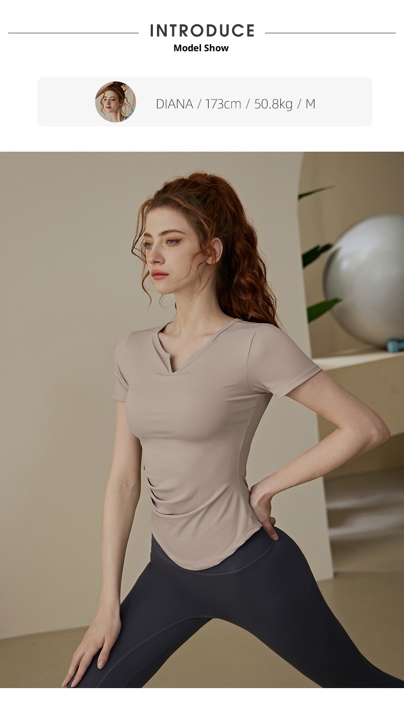 001 Yoga Top With Chest Pads For Women, Summer Pilates Training Sports Short Sleeve T-Shirt Set, High-End Fitness Shirt_voghion.com