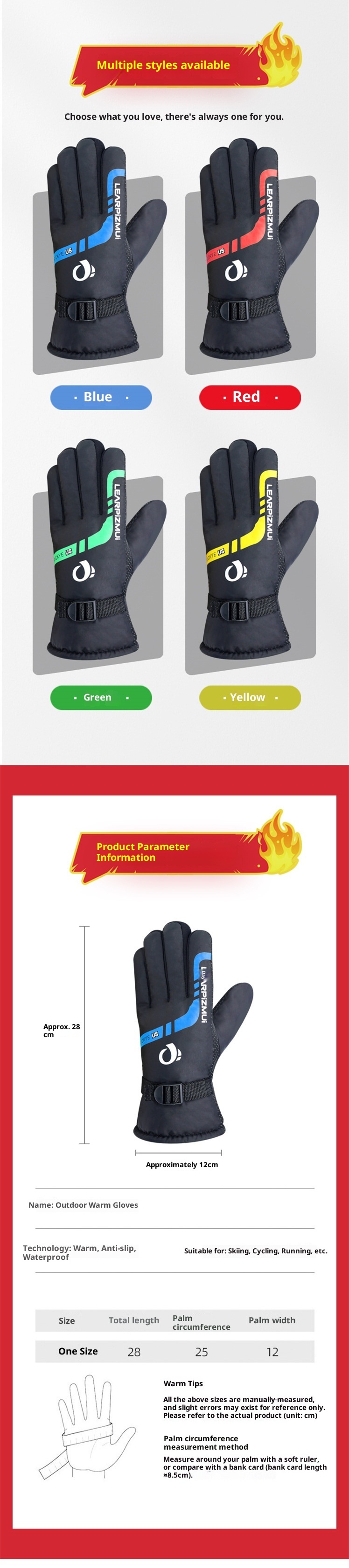 Guanti caldi ActiveGo con fodera in pile, spessi per l'inverno, da uomo, per ciclismo, all'aperto, antifreddo, grandi, da sci e moto, in cotone_voghion.com