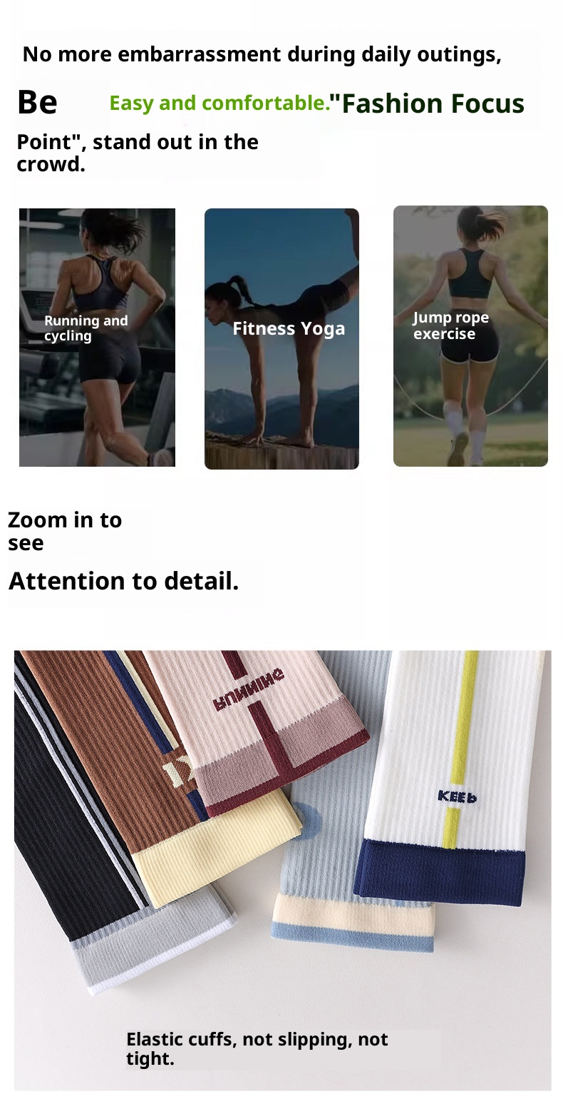 Chaussettes de sport Yoga Micro pour femmes, idéales pour le fitness et le cyclisme, avec maintien vertical du mollet et design rayé amincissant._voghion.com