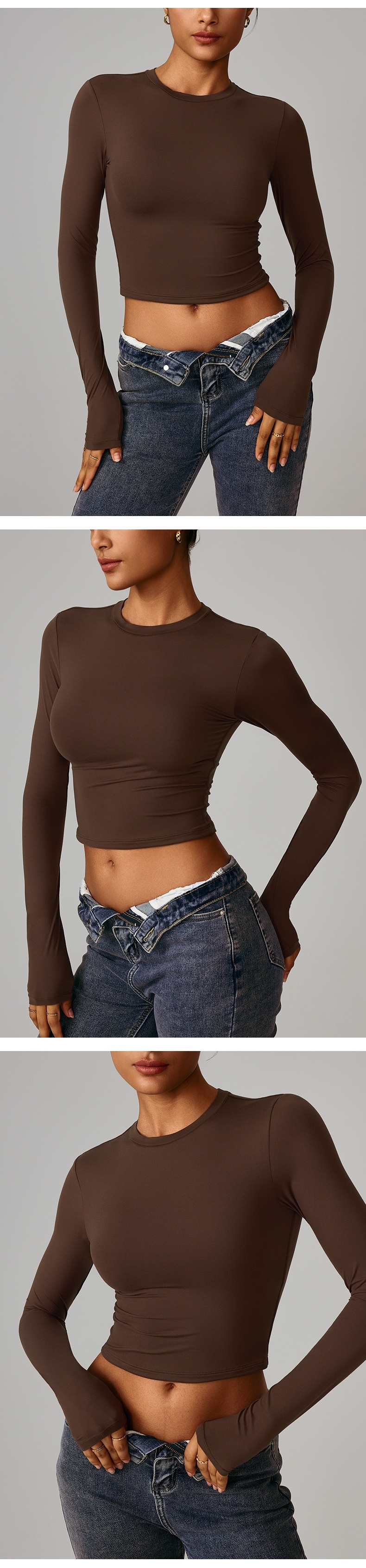 T-shirt moulant femme 001, séchage rapide, manches longues, idéal pour le yoga, le pilates, la course à pied et le fitness (réf. 8743)_voghion.com