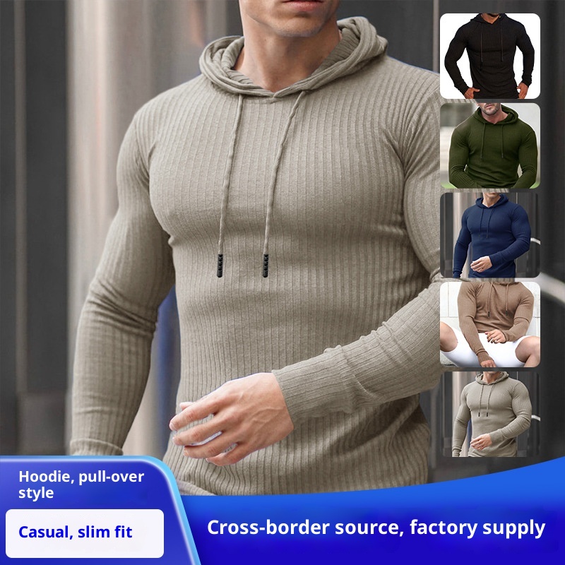ActiveGo ActiveGo Cross-Border Muscle Fitness Europäischer und amerikanischer Herren-Sportpullover mit langen Ärmeln, schmaler Passform, Kapuze, ideal für Outdoor-Laufen, mit Kapuze_voghion.com