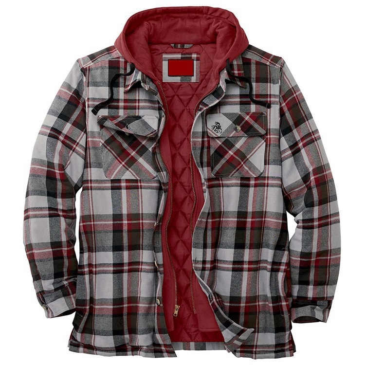 ActiveGo ActiveGo Commercio Estero Abbigliamento Uomo Stile Europeo e Americano Autunno Inverno Cotone Spesso Plaid Manica Lunga Largo Con Cappuccio_voghion.com
