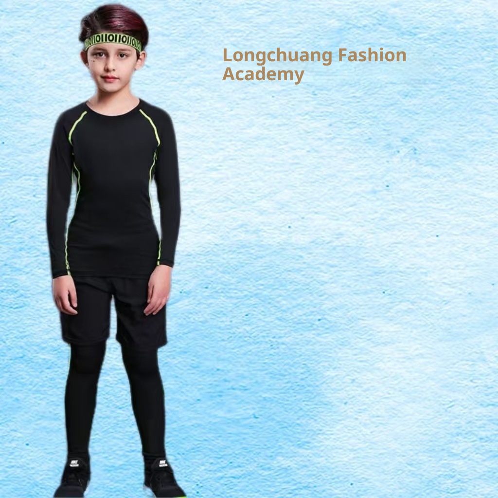 Ensemble de compression pour enfants 001 - Printemps, été, automne - Idéal pour la course à pied, le basketball, le football et le fitness._voghion.com