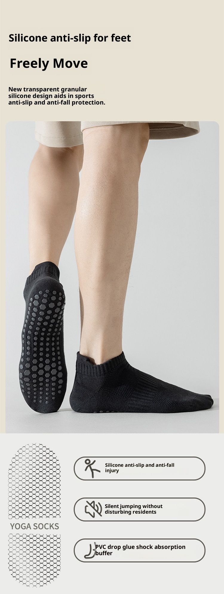 001 Yoga Men Professional Non-Slip Pilates Seamless Short Running Solid Color Cotton Yarn Sports Floor Socks_voghion.com