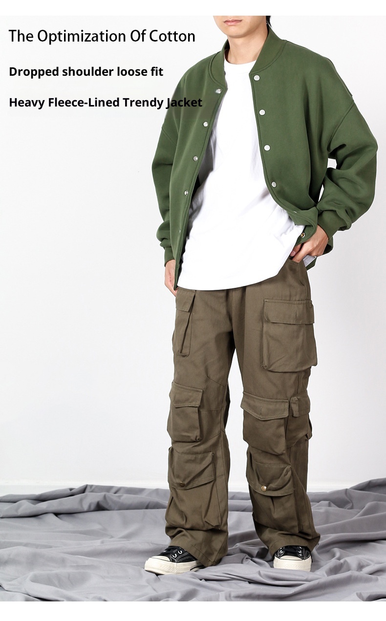 ActiveGo ActiveGo MIX Men's Clothing 2025 Autumn Winter Fleece Solid Color Baseball American Retro Trendy Brand Flight Jacket Fog Coat Top_voghion.com