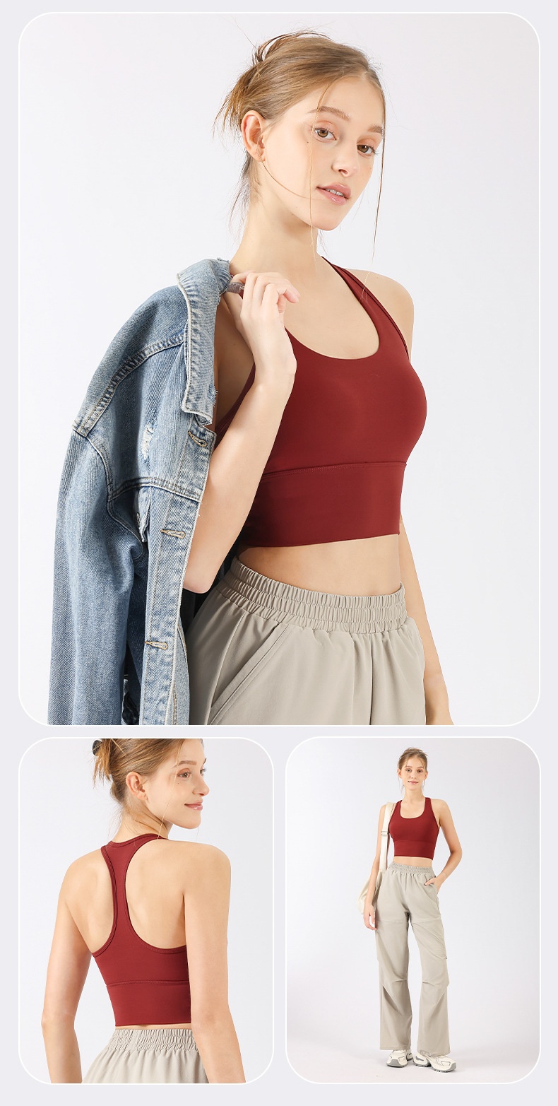 001 Sports Bra Women, Shockproof Fixed Cup Top, Fitness Shirt, Running Quick-Dry Red Bra, Yoga Vest For Spring_voghion.com