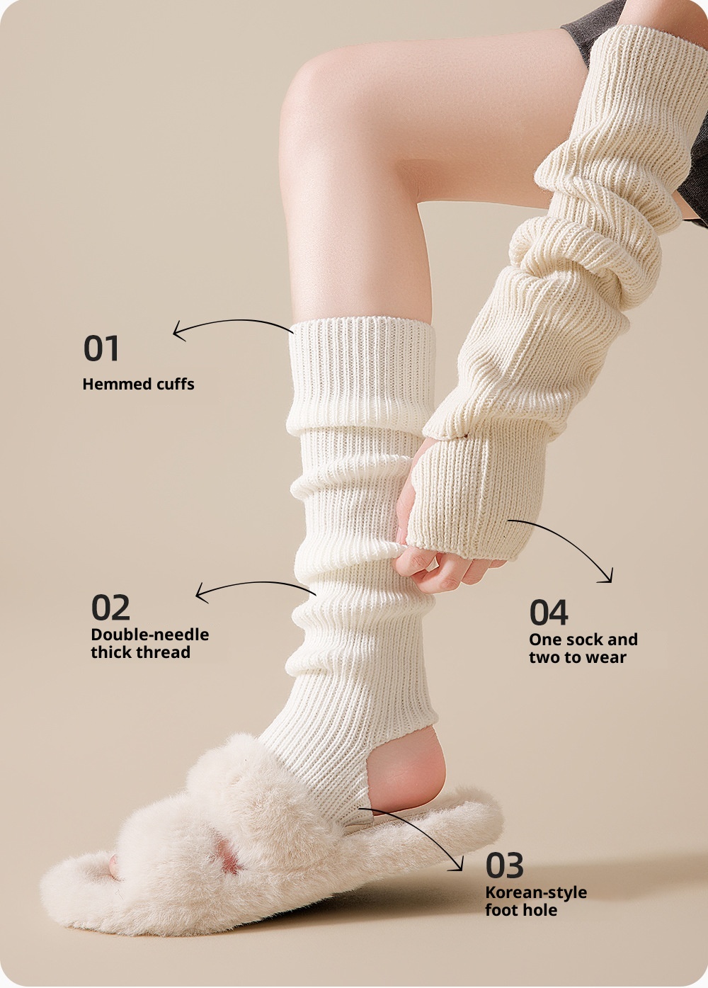 001 Calzini in pile autunno inverno coppia con pantaloni da yoga versatili da donna calzini dritti snellenti senza piede coprigambe lavorati a maglia_voghion.com