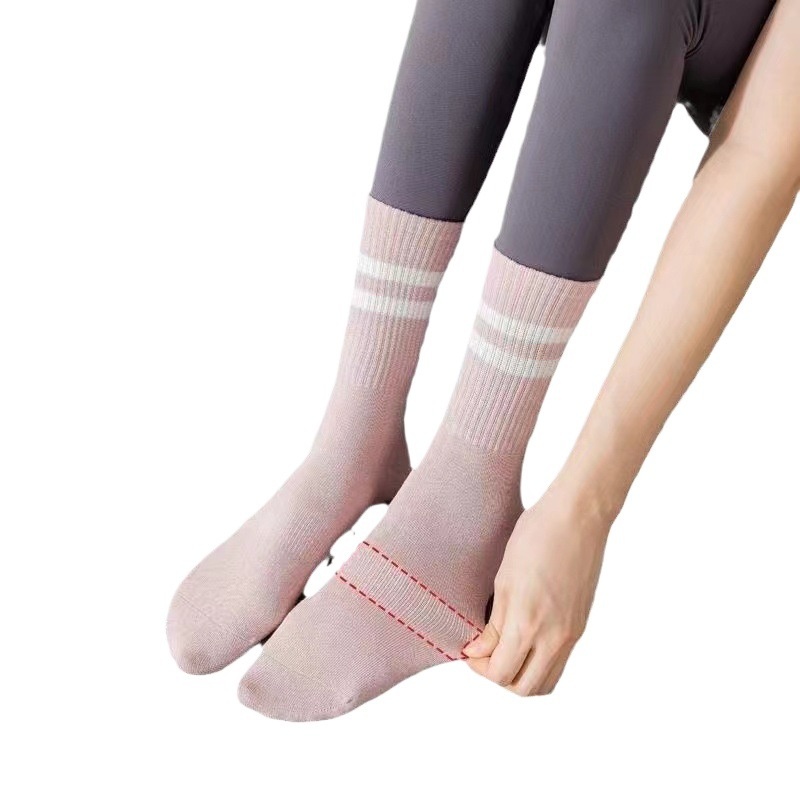 Chaussettes de sport Pilates Professional 5 orteils mi-mollet à deux barres antidérapantes - Dropshipping_voghion.com