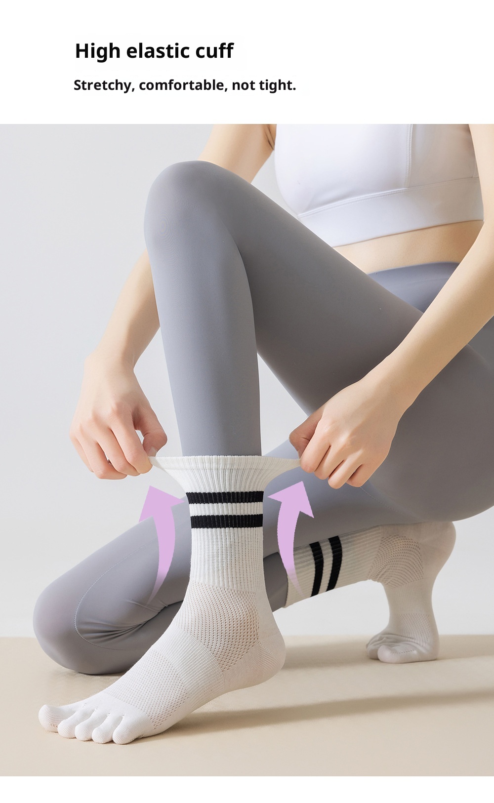 001 Yoga For Women, Sweat-Absorbent, Breathable, Finger-Separated High Elasticity, Mesh Five-Toe Socks, Non-Slip Fitness_voghion.com