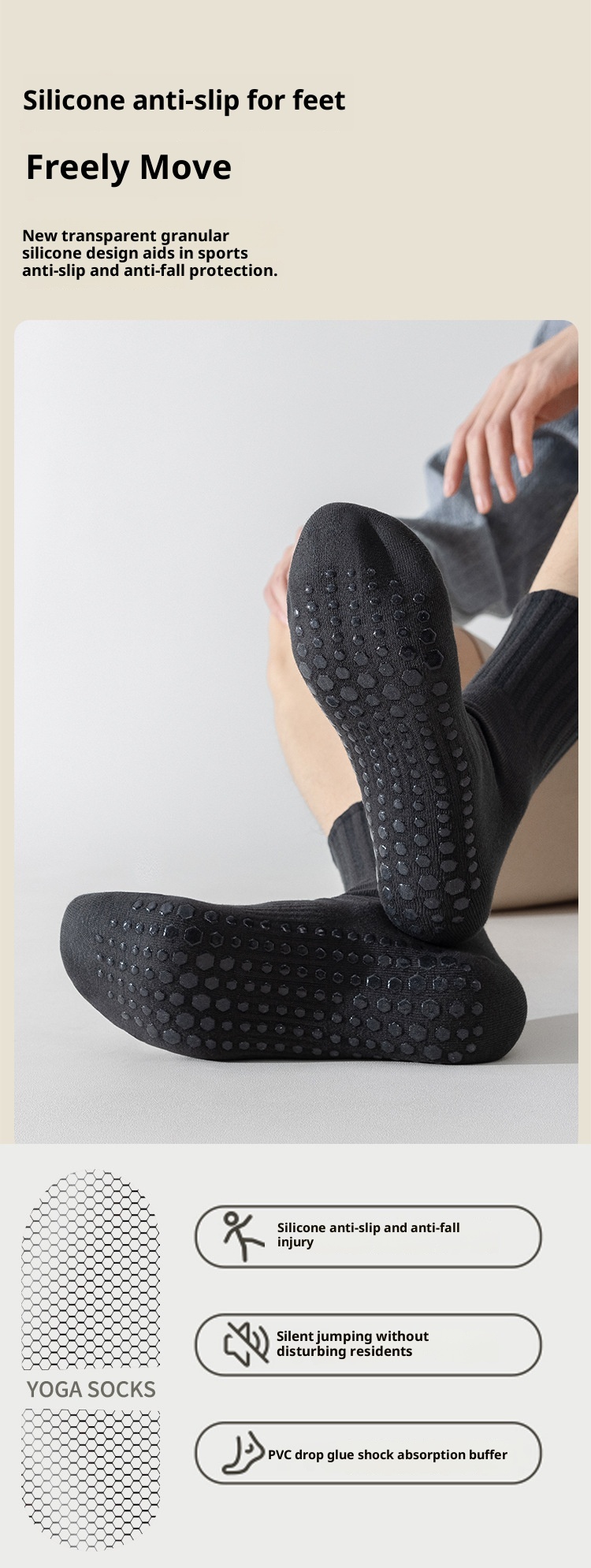 001 Rutschfeste Herren-Yogasocken aus Baumwolle, mittelhoch, schweißabsorbierend, deodorierend, für Pilates, Indoor-Training, geeignet für Erwachsene, Bodensocken_voghion.com