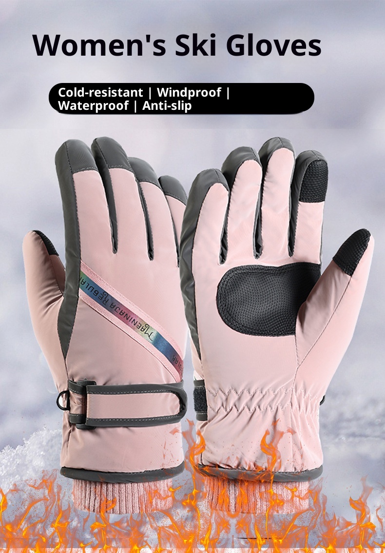 ActiveGo Women's Ski Winter New Fleece-Lined Thickened Reflective Outdoor Sports Riding Warm Windproof Cold-Proof Gloves_voghion.com