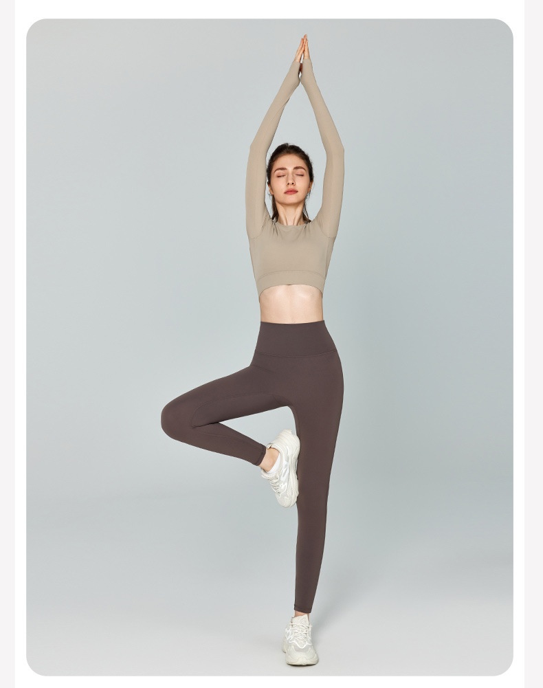 001 Cross-Border Sexy Back Yoga Shirt Long Sleeve With Chest Pad Slim Fit Short Sports Top Running Training Fitness Cover-Up_voghion.com